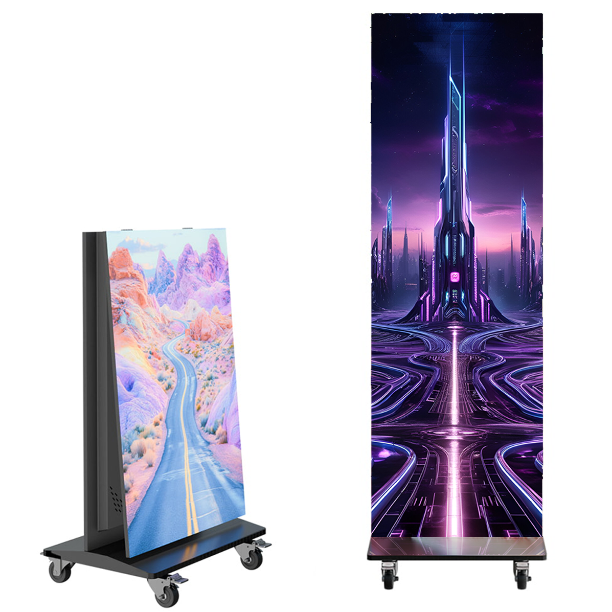 LED Poster Display – 2.5mm Pixel Pitch | Built-In Speakers + Road Case